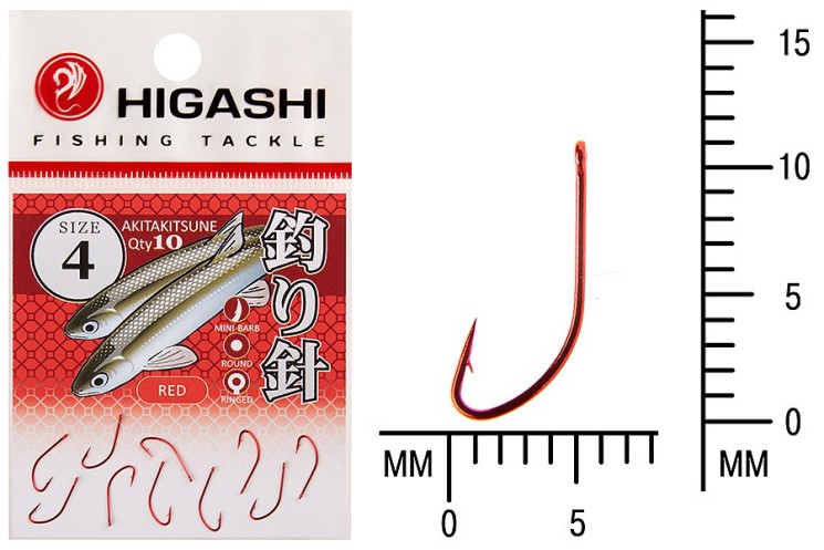 Крючок Higashi Akitakitsune ringed №4 Red (10 шт)