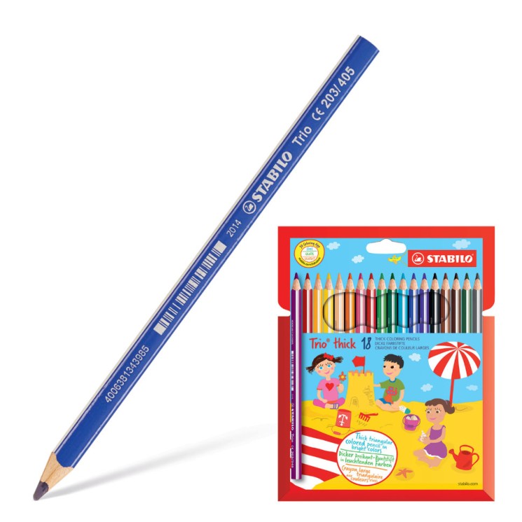 Карандаши цветные трехгранные утолщенные Stabilo Trio 18 цветов 4,2 мм 203/18