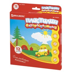 Пластилин флуоресцентный Brauberg 12 цветов 180 г со стеком 103353