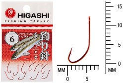 Крючок Higashi Akitakitsune ringed №6 Red (10 шт)