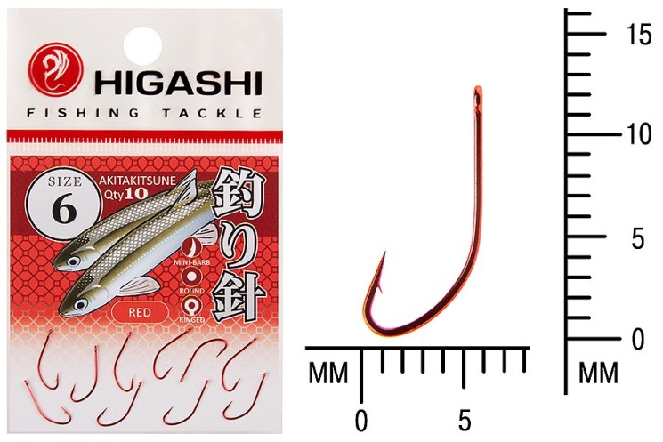 Крючок Higashi Akitakitsune ringed №6 Red (10 шт)