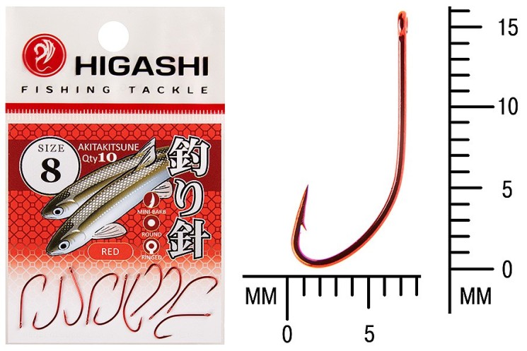 Крючок Higashi Akitakitsune ringed №8 Red (10 шт)