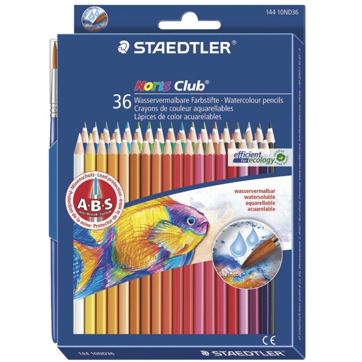 Карандаши цветные акварельные Staedtler  Noris club 36 цветов + кисть 144 10ND3603