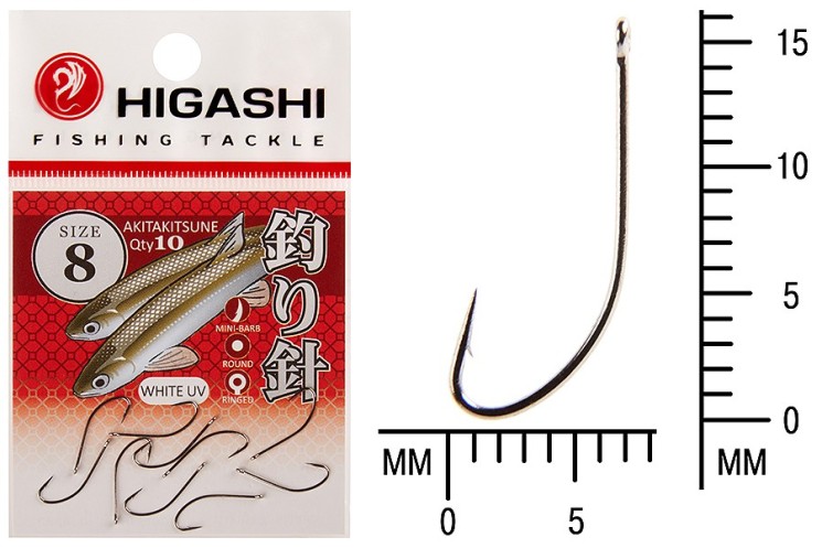 Крючок Higashi Akitakitsune ringed №8 White UV (10 шт)