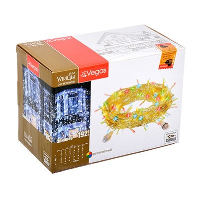 Уличная светодиодная гирлянда (мультиколор) Vegas Занавес 192 LED, 6 нитей, 1х4 м, 24V 55095