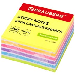 Блок самоклеящийся (стикеры) Brauberg 76х76 мм, 400 листов, 7 цветов 111350 цена за 3 шт