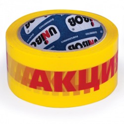 Скотч 50 мм х 66 м желтый надпись "АКЦИЯ!" 50 мкм Unibob цена за 6 шт