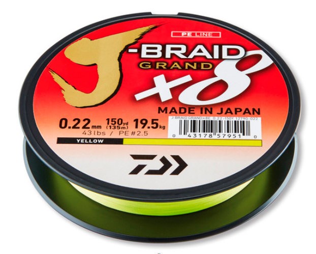 Леска плетеная Daiwa J-Braid Grand X8 135м 0,06мм (5кг) желтая