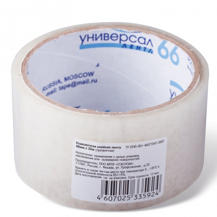 Скотч 48 мм х 30 м прозрачный 38 мкм Universal 39661 цена за 36 шт