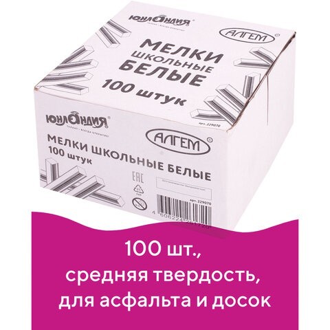 Мел белый квадратный Юнландия Алгем 100 шт 229070