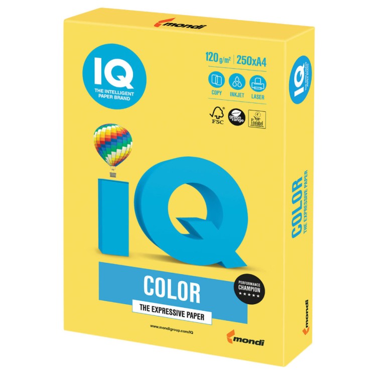 Бумага цветная для принтера IQ Color А4, 120 г/м2, 250 листов, канареечно-желтая, CY39