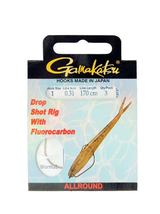 Поводок Gamakatsu BKD-Drop Shot Rig W39 D0,31 мм, 170 см, крючок №1, 3 шт, 140303-00100-031