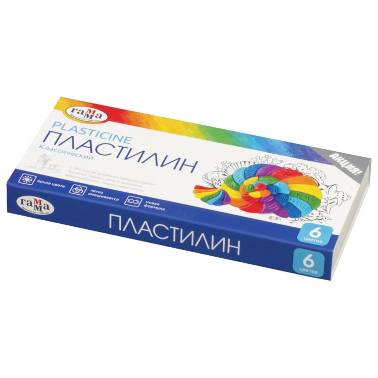 Пластилин классический Гамма Классический 6 цветов 120 г со стеком 281030