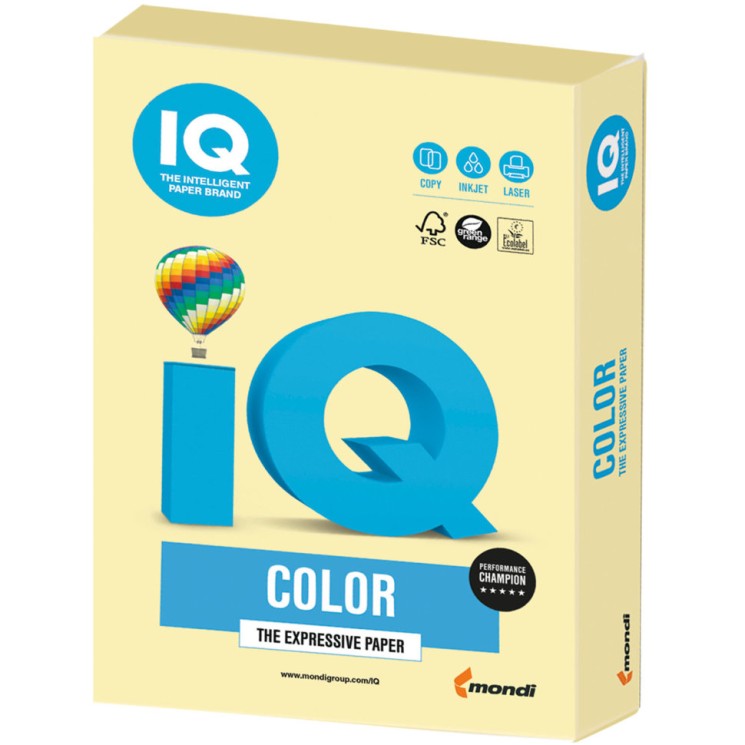 Бумага цветная для принтера IQ Color А4, 160 г/м2, 250 листов, желтая, YE23