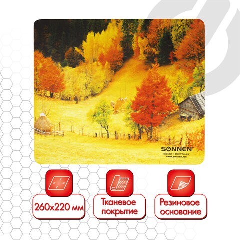 Коврик для мыши Sonnen FALL, резина + ткань, 260х220х3 мм, 513297