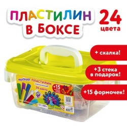 Пластилин в боксе Юнландия 24 цвета 500 г скалка, 3 стека, 15 форм 105865