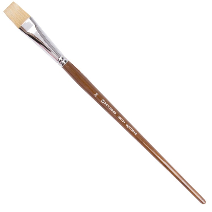 Кисть художественная Brauberg Art Classic щетина, плоская, № 24, длинная ручка 200724
