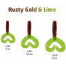 Твистер Helios Credo Double Tail 1,96"/5 см, цвет Rusty Gold & Lime 10 шт HS-27-017