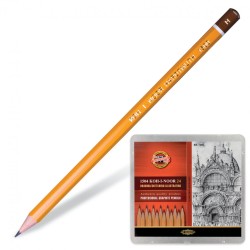 Карандаши чернографитные KOH-I-NOOR 1500, набор 24 шт., 8В-10H, без резинки, мет. кор., 181070