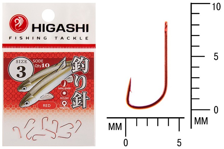 Крючок Higashi Sode ringed №3 Red (10 шт)