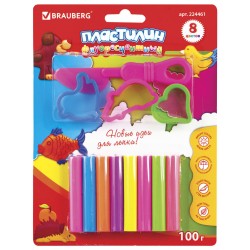 Пластилин флуоресцентный Brauberg 8 цветов 100 г со стеком 224461