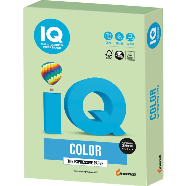 Бумага цветная для принтера IQ Color А4, 160 г/м2, 250 листов, зеленая, MG28