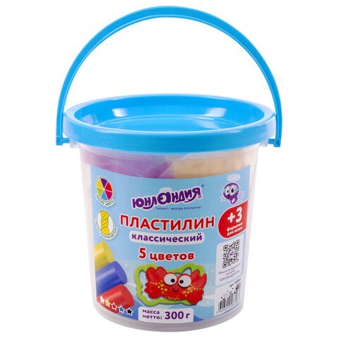 Пластилин в ведерке Юнландия Подводный Мир 5 цветов 300 г 105860
