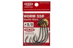 Крючок офсетный Vanfook Worm-55B №1/0 Stealth Black (7 шт)