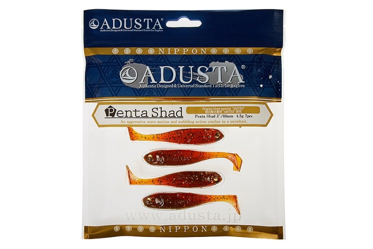 Виброхвост Adusta Penta shad 4" цвет 004 Motor Oil, 6 шт