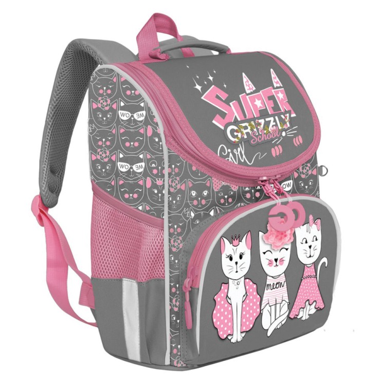 Ранец школьный ортопедический Grizly Мяу с сумкой для обуви 8 л RAm-084-1/1 (229524)