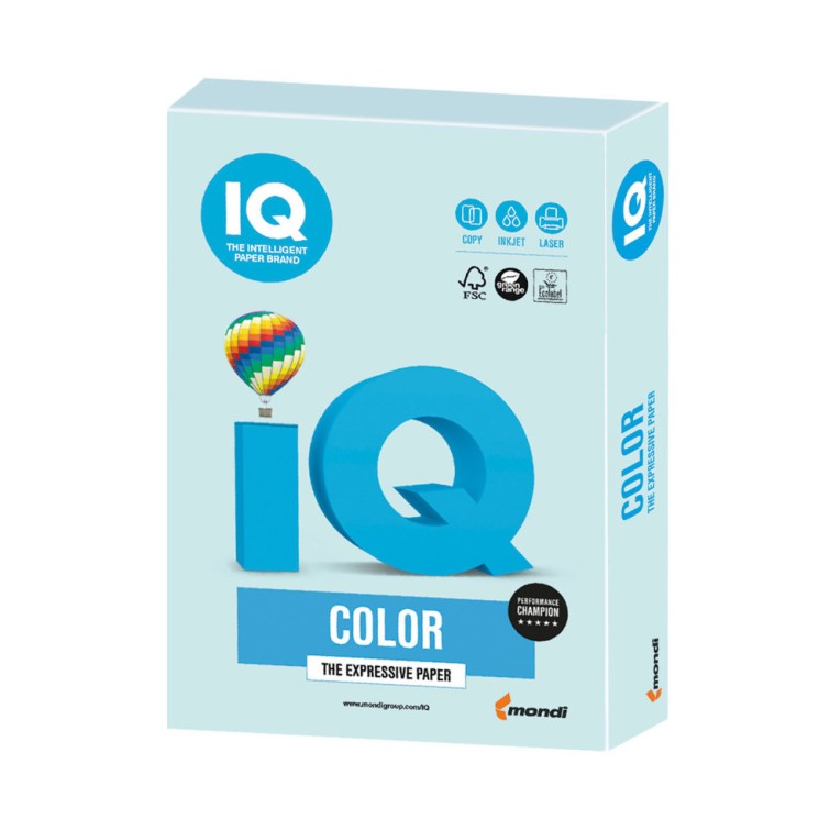 Бумага цветная для принтера IQ Color А4, 160 г/м2, 250 листов, светло-голубая, BL29