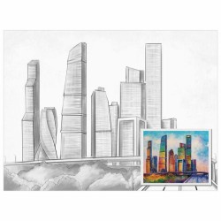 Холст на картоне с контуром Brauberg Art Classic Мегаполис 30х40 см, грунт, хлопок 191543