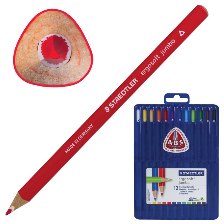 Карандаши цветные трехгранные утолщенные Staedtler Премиум Ergosoft 12 цв 4 мм в футляре 158 SB12