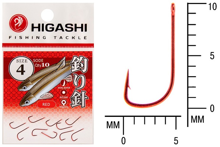 Крючок Higashi Sode ringed №4 Red (10 шт)