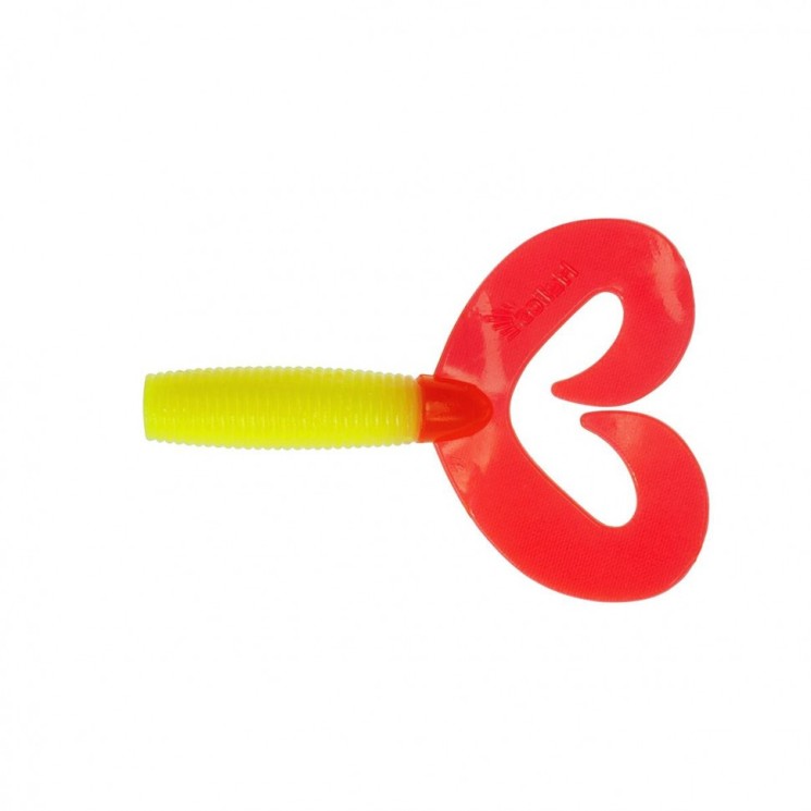 Твистер Helios Credo Double Tail 2,95"/7,5 см, цвет Acid lemon & Red 7 шт HS-12-029