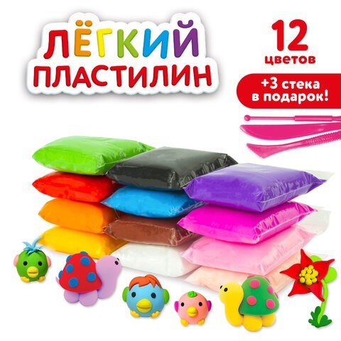 Пластилин воздушный застывающий Юнландия 12 цветов 120 г 3 стека 105905