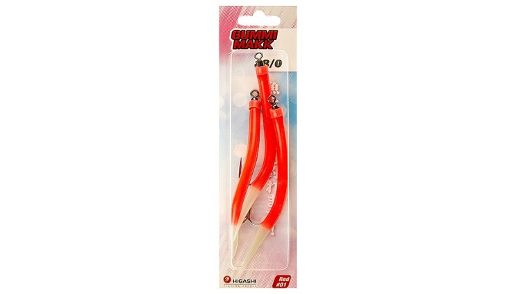Крючок с кембриком Higashi Gummi Makk №8/0 цвет 01 Red (3 шт)
