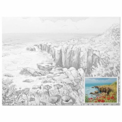 Холст на картоне с контуром Brauberg Art Classic Цветы и Море 30х40 см, грунт, хлопок 191541