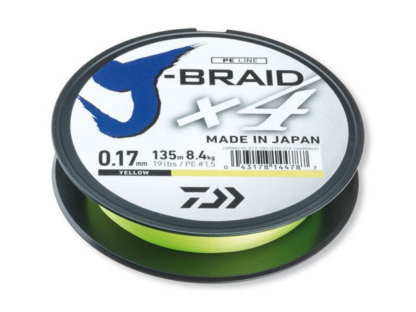 Леска плетеная Daiwa J-Braid X4 270м 0,15мм (6,9кг) желтая