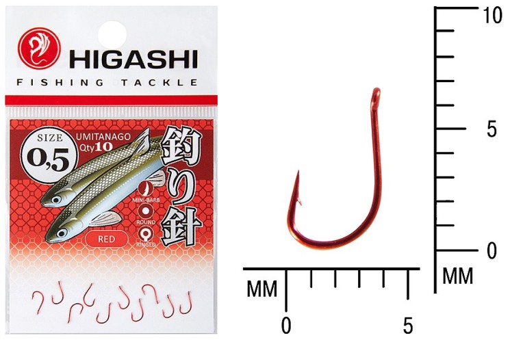 Крючок Higashi Umitanago ringed №0,5 Red (10 шт)