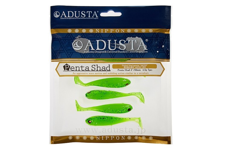 Виброхвост Adusta Penta shad 4" цвет 114 Green Chart Seed Shiner, 6 шт
