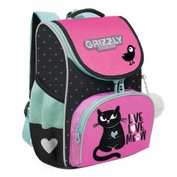 Ранец Grizzly анатомический, с мешком для обуви, KITTY, 33х25х13 см, RAm-384-1/2