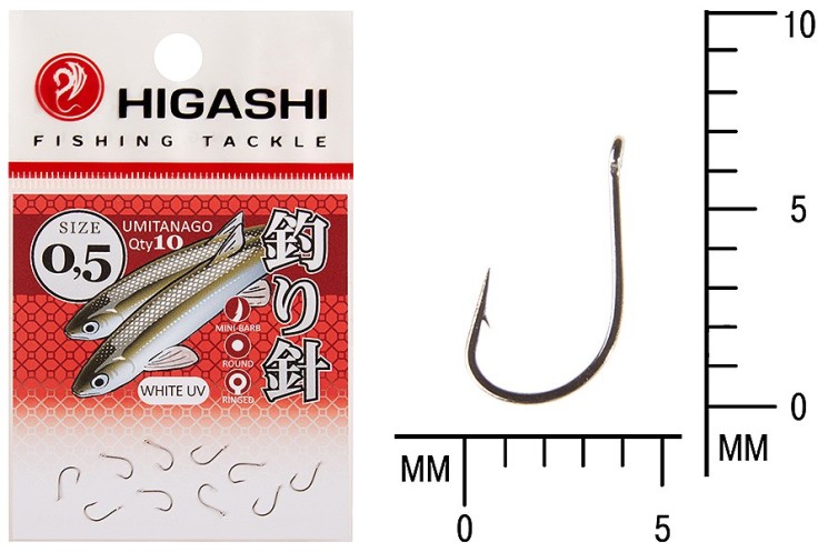 Крючок Higashi Umitanago ringed №0,5 White UV (10 шт)