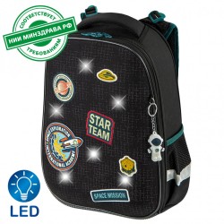 Ранец Brauberg Premium, 2 отделения,  Space mission, LED лампочки 38х29х16 см, 270599