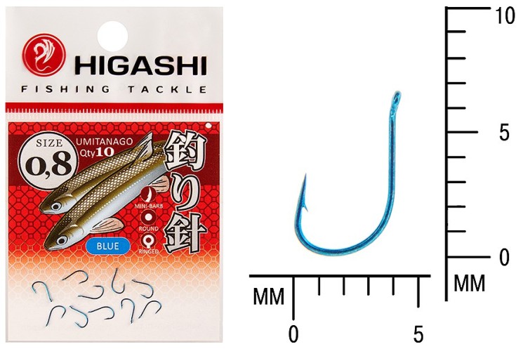 Крючок Higashi Umitanago ringed №0,8 Blue (10 шт)