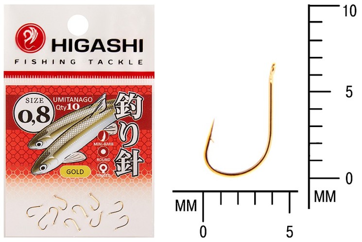 Крючок Higashi Umitanago ringed №0,8 Gold (10 шт)