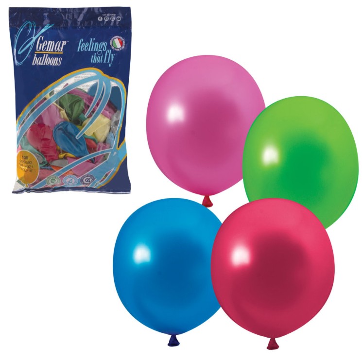 Шарики воздушные Веселая Затея 10" (25 см) 100 шт 12 цветов металлик 1101-0001