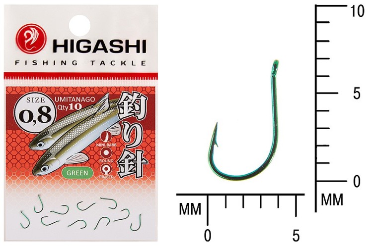 Крючок Higashi Umitanago ringed №0,8 Green (10 шт)