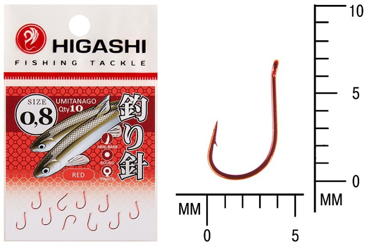 Крючок Higashi Umitanago ringed №0,8 Red (10 шт)