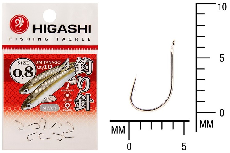 Крючок Higashi Umitanago ringed №0,8 Silver (10 шт)